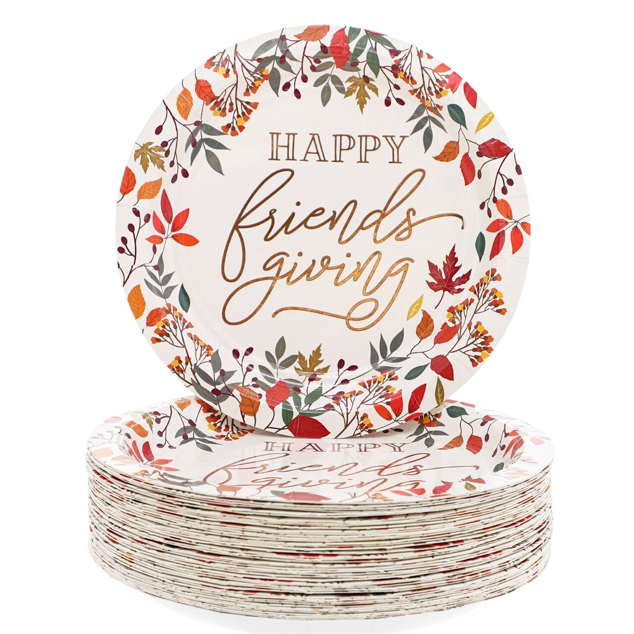 Sparkle and Bash 48 Pack Friendsgiving Plates, 7-Inch Paper Plates with Fall Leaves and Rose Gold Foil, Thanksgiving Party Decor Supplies